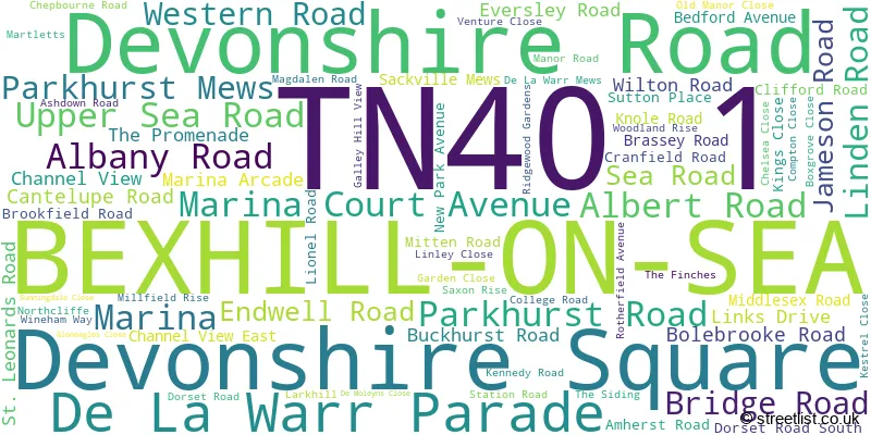 A word cloud for the TN40 1 postcode